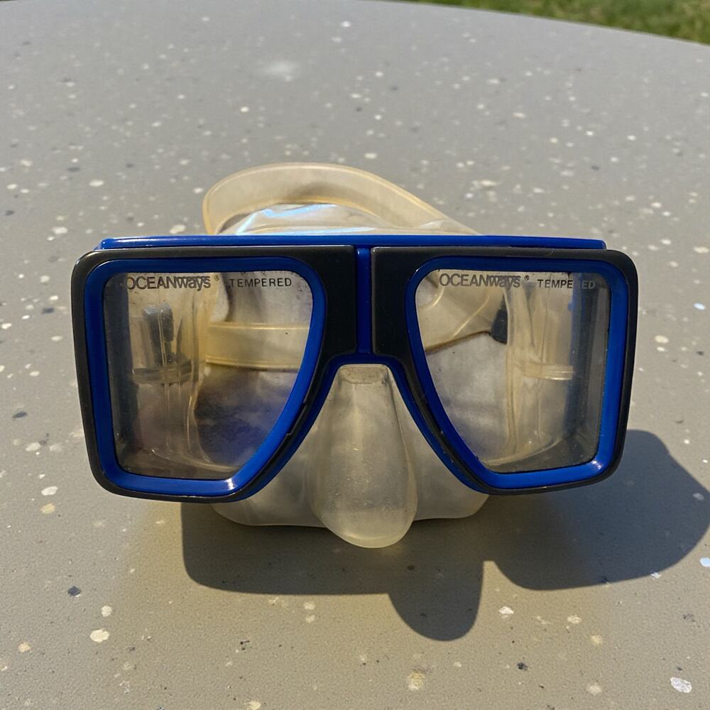 Vintage Ocean Ways Tempered Glasss Blue Sea Goggles Mask Nose Closure